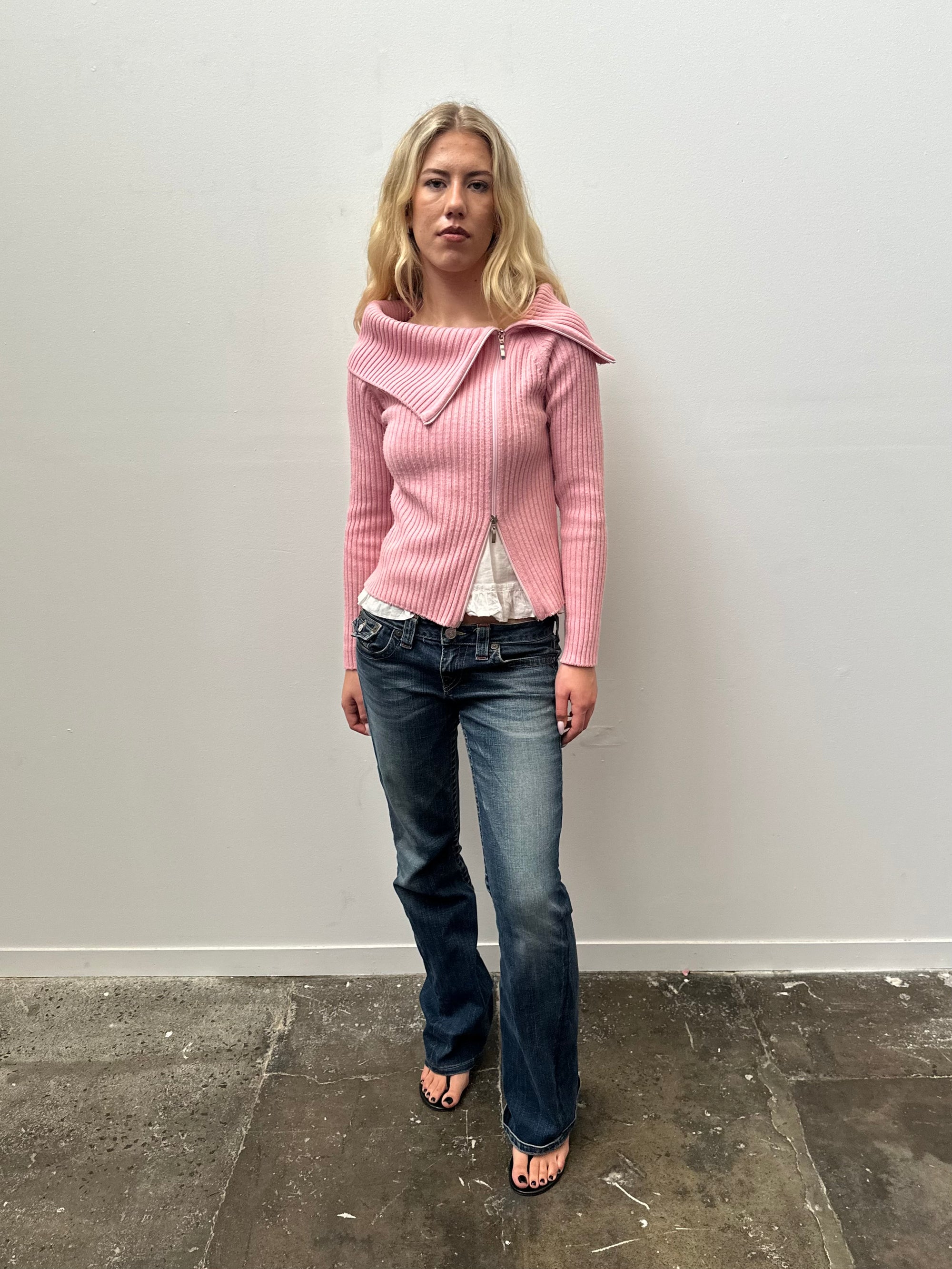Baby Pink Ribbed Double Zip - Size M