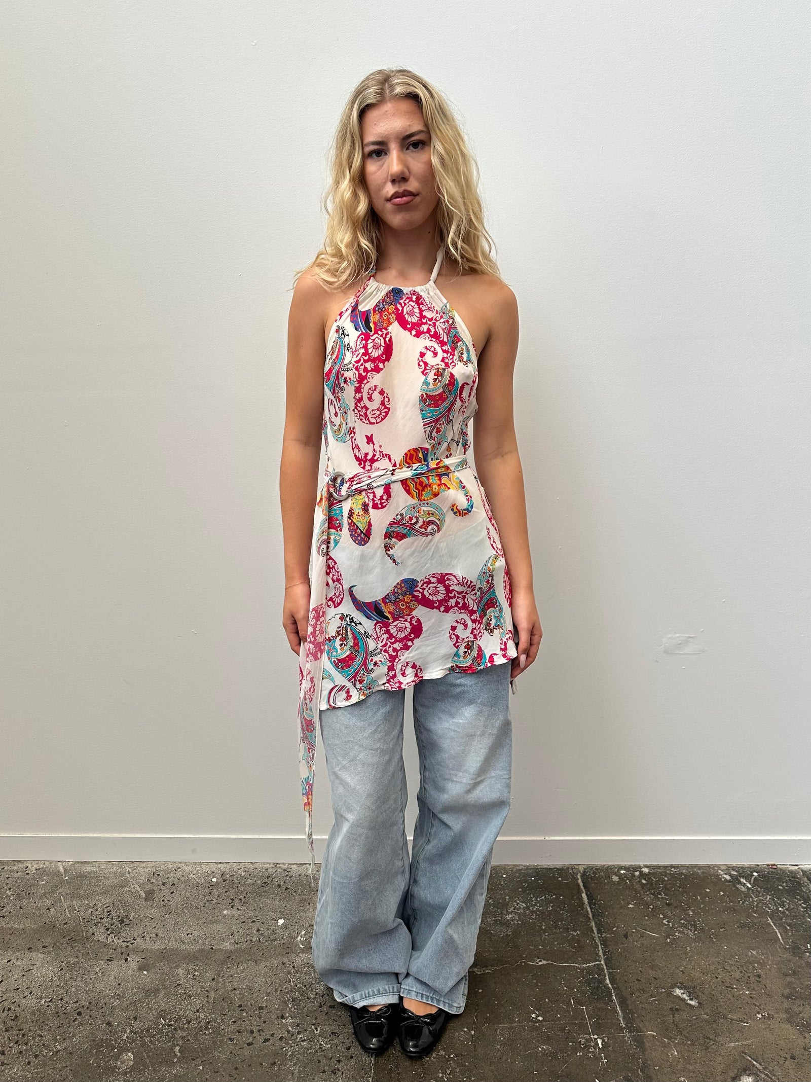 Colourful Paisley Print Sheer Top - Size M