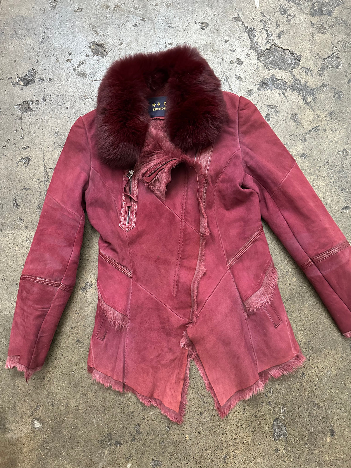 Red Real Fur & Suede Coat - S