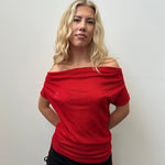Red Off The Shoulder Longline Top - Size M
