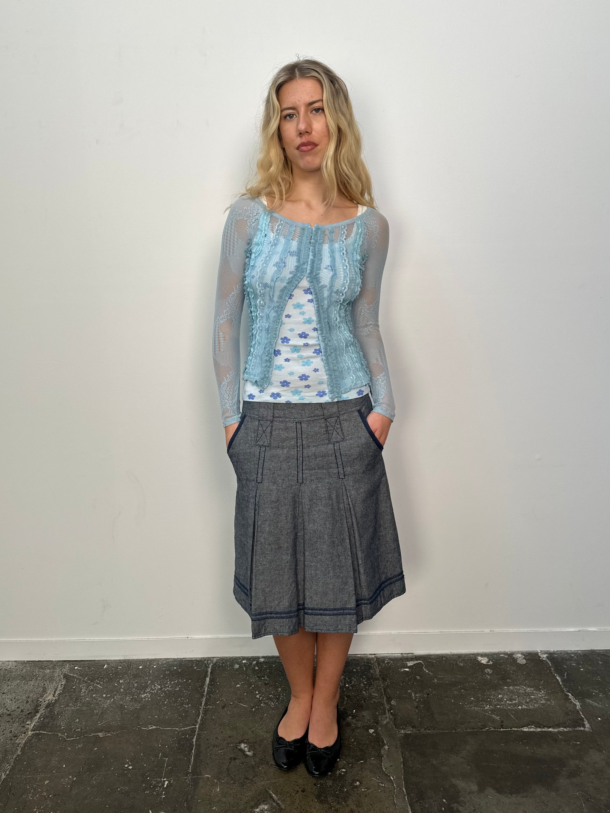 Baby Blue Lace Hook & Eye Cardigan - Size S