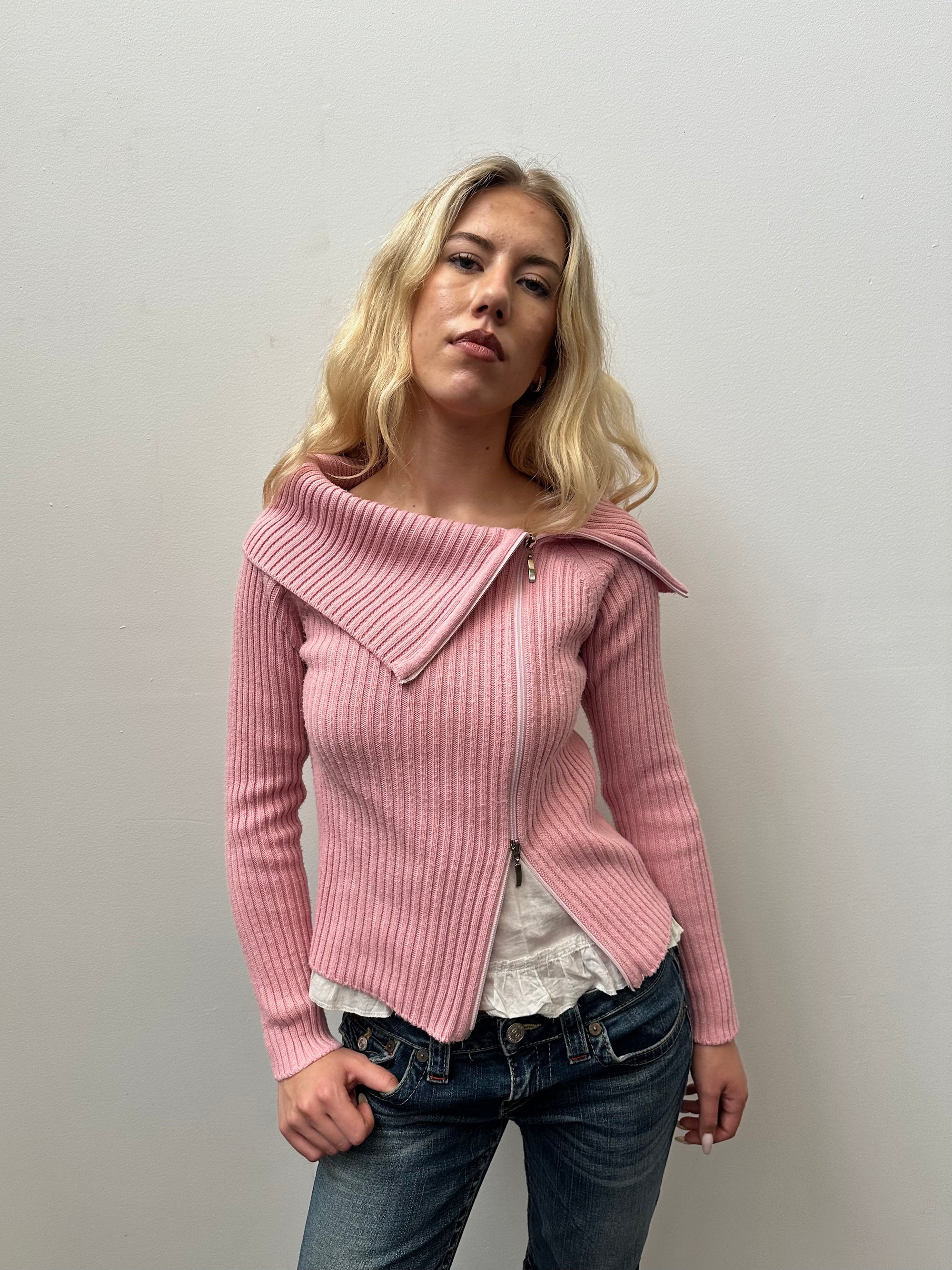 Baby Pink Ribbed Double Zip - Size M