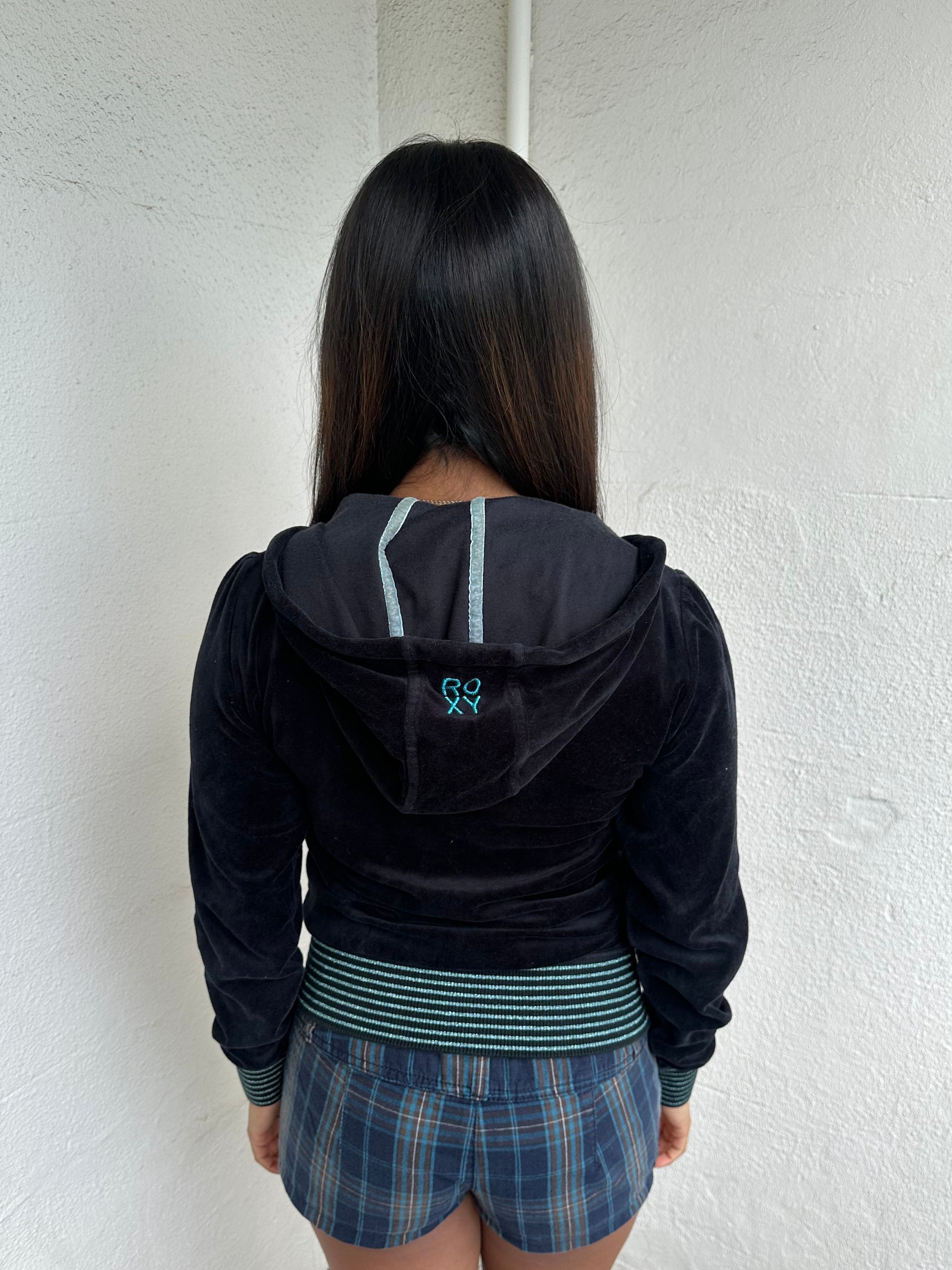 Roxy Navy Velour Zip Up Hoodie