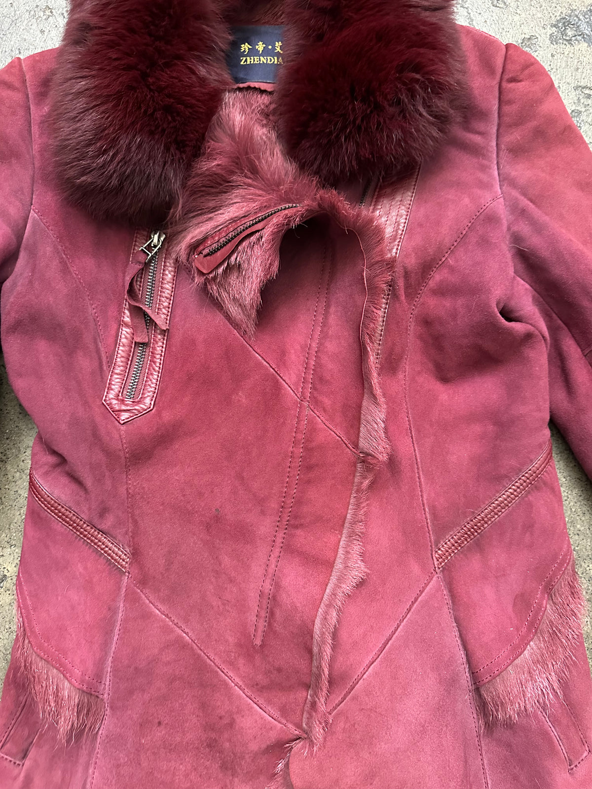 Red Real Fur & Suede Coat - S
