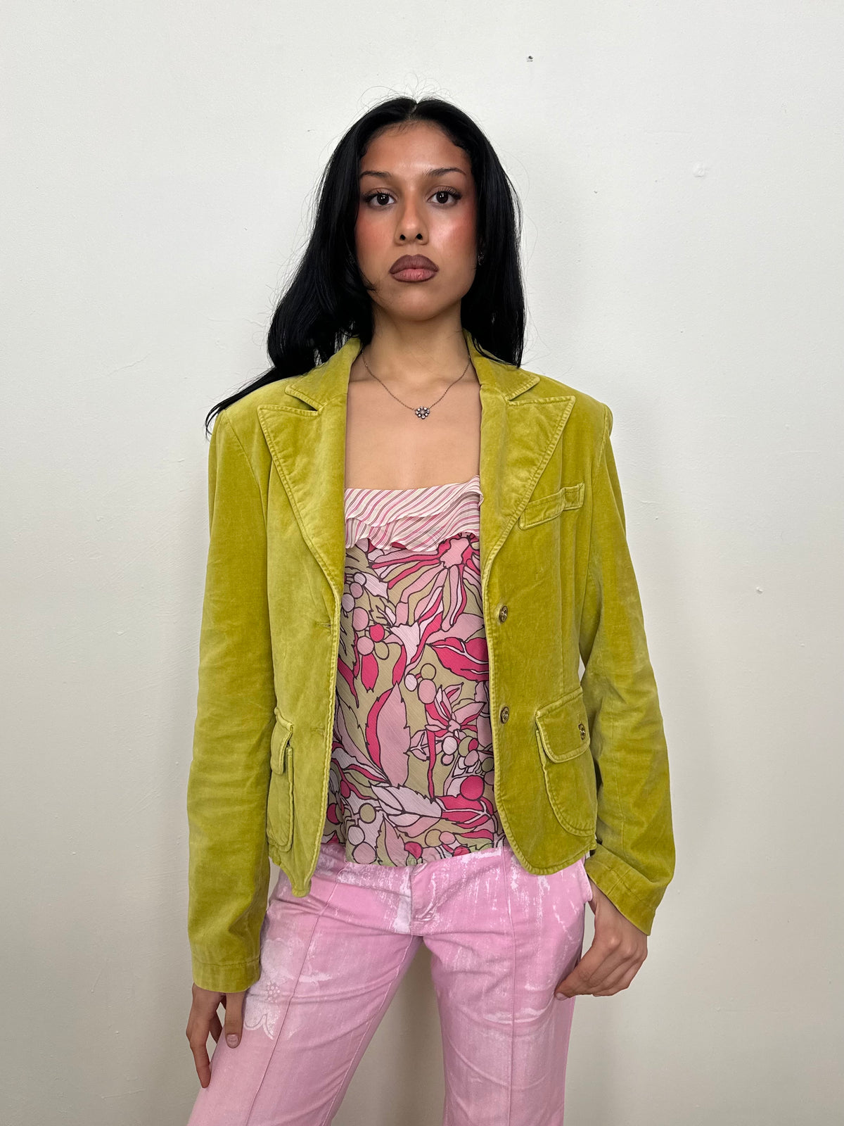 Guess Chartreuse Green Velour Blazer - Size L