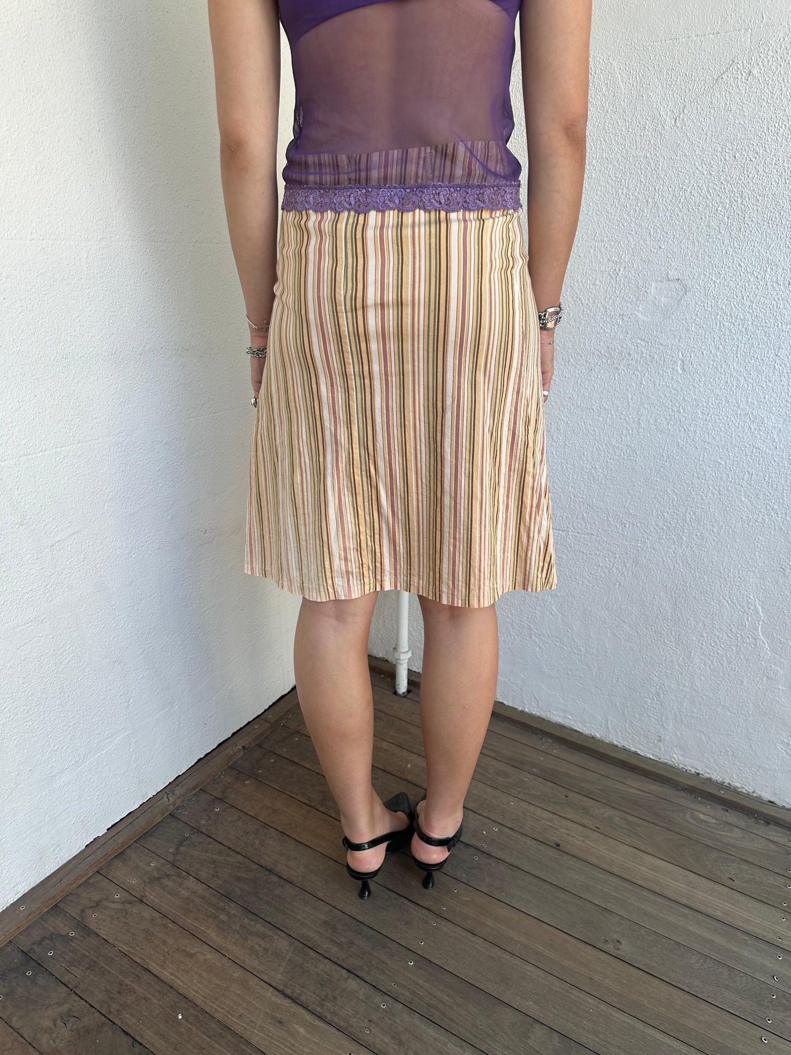 Beige Multi Stripe Midi Skirt - Size S