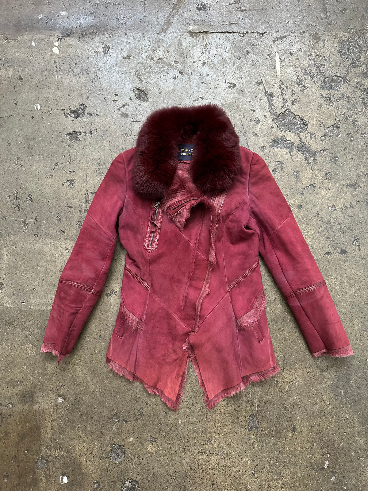 Red Real Fur & Suede Coat - S