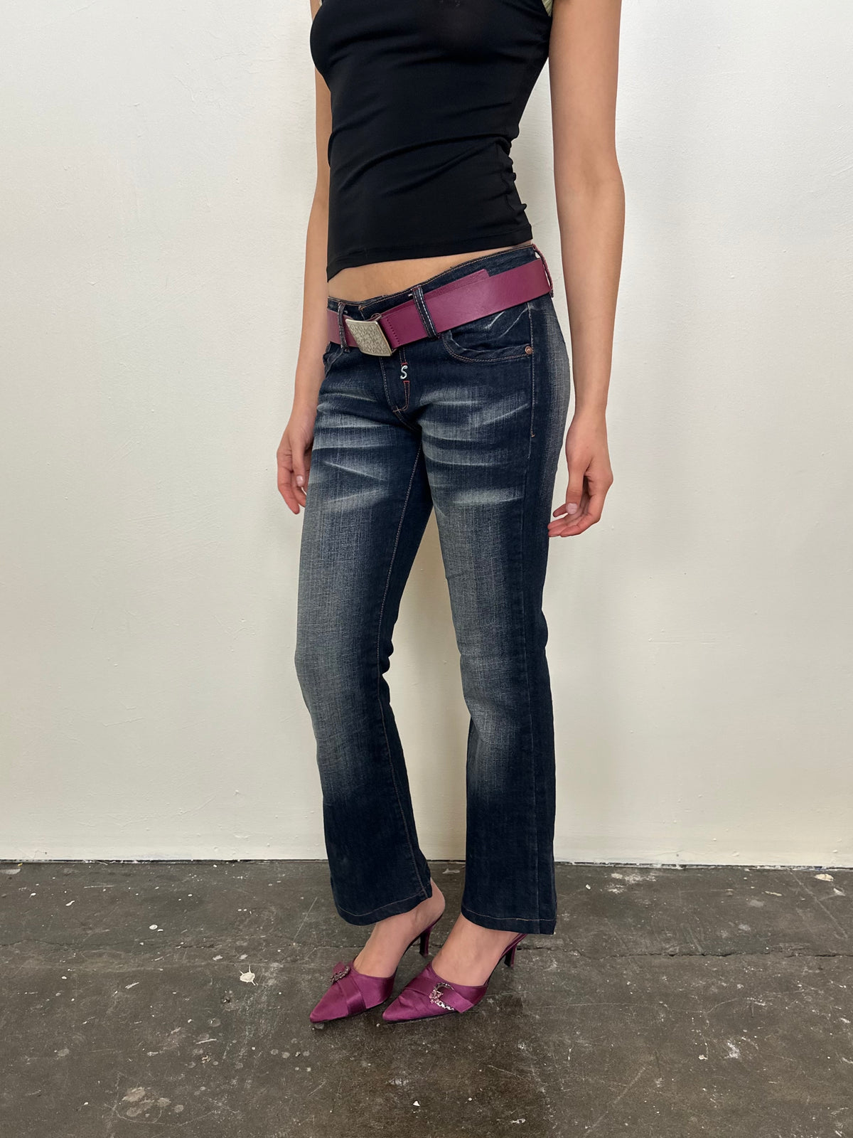 Angel Wings Washed Out Low-rise Bootleg Jeans - Size S