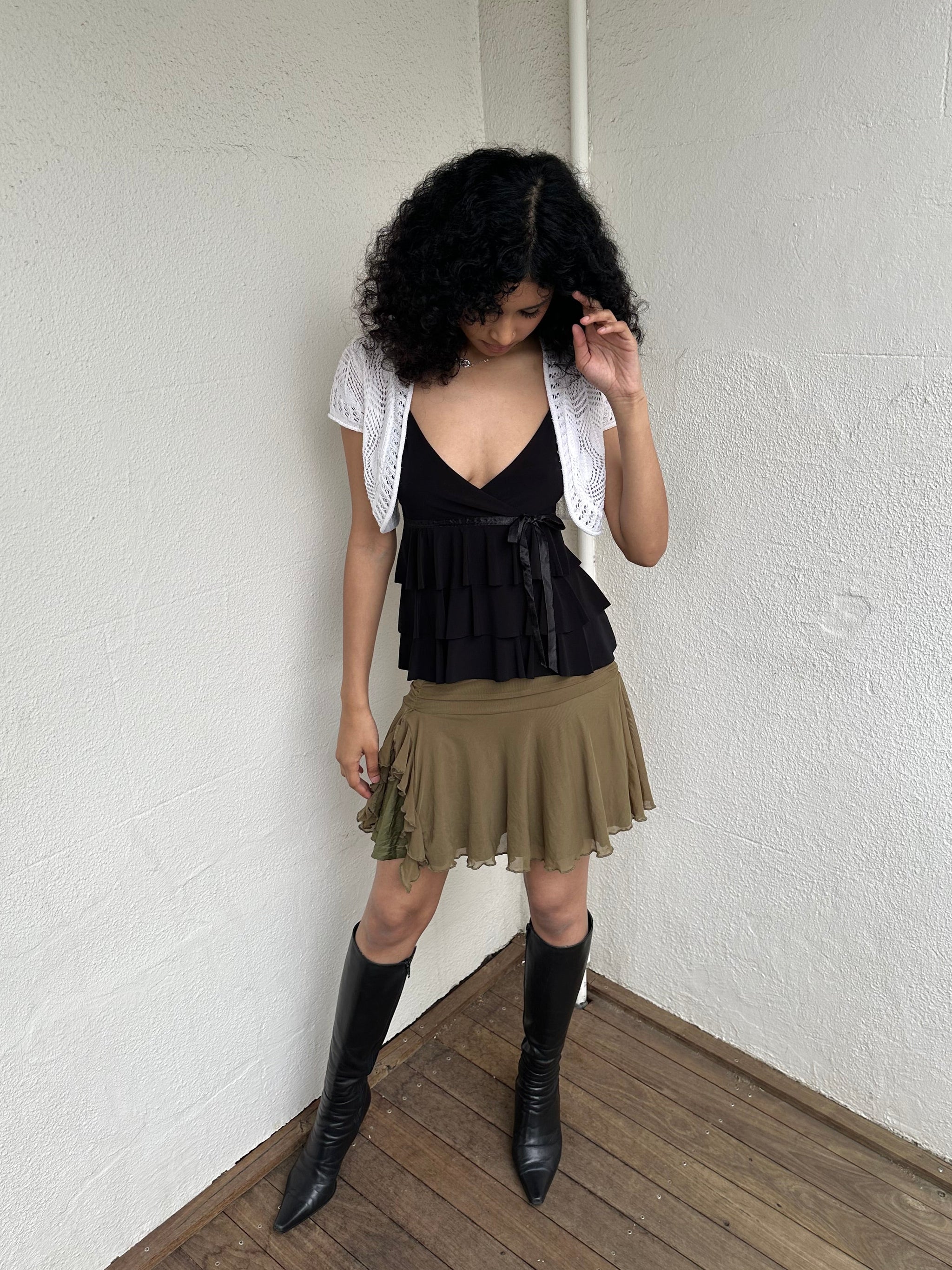 White Crochet Bolero Cardigan - Size S