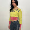 Yellow Distressed Graphic Cropped Long Sleeve - Size S