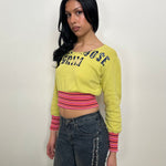 Yellow Distressed Graphic Cropped Long Sleeve - Size S