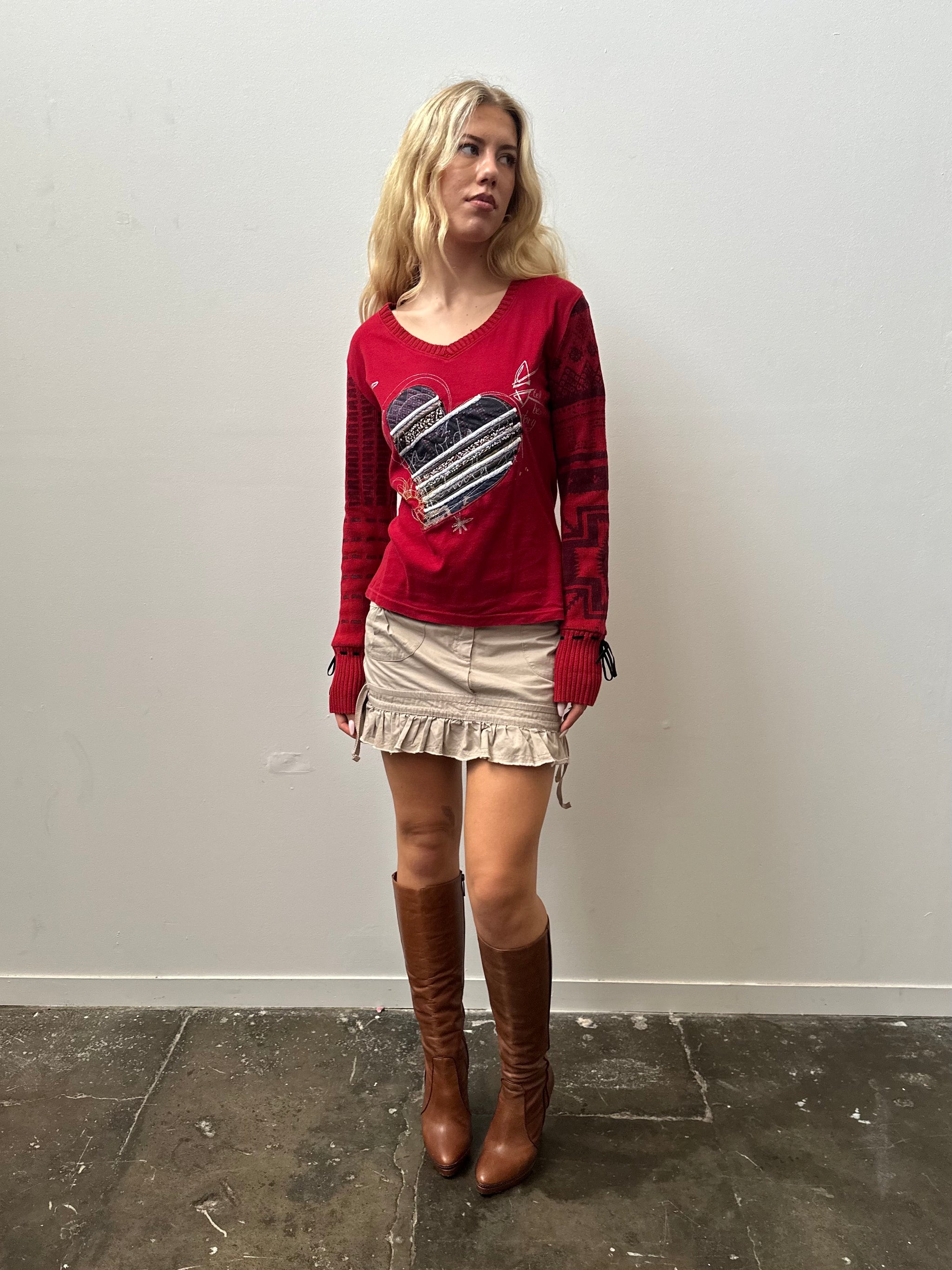 Desigual Red Graphic Long Sleeve Top - SIze L