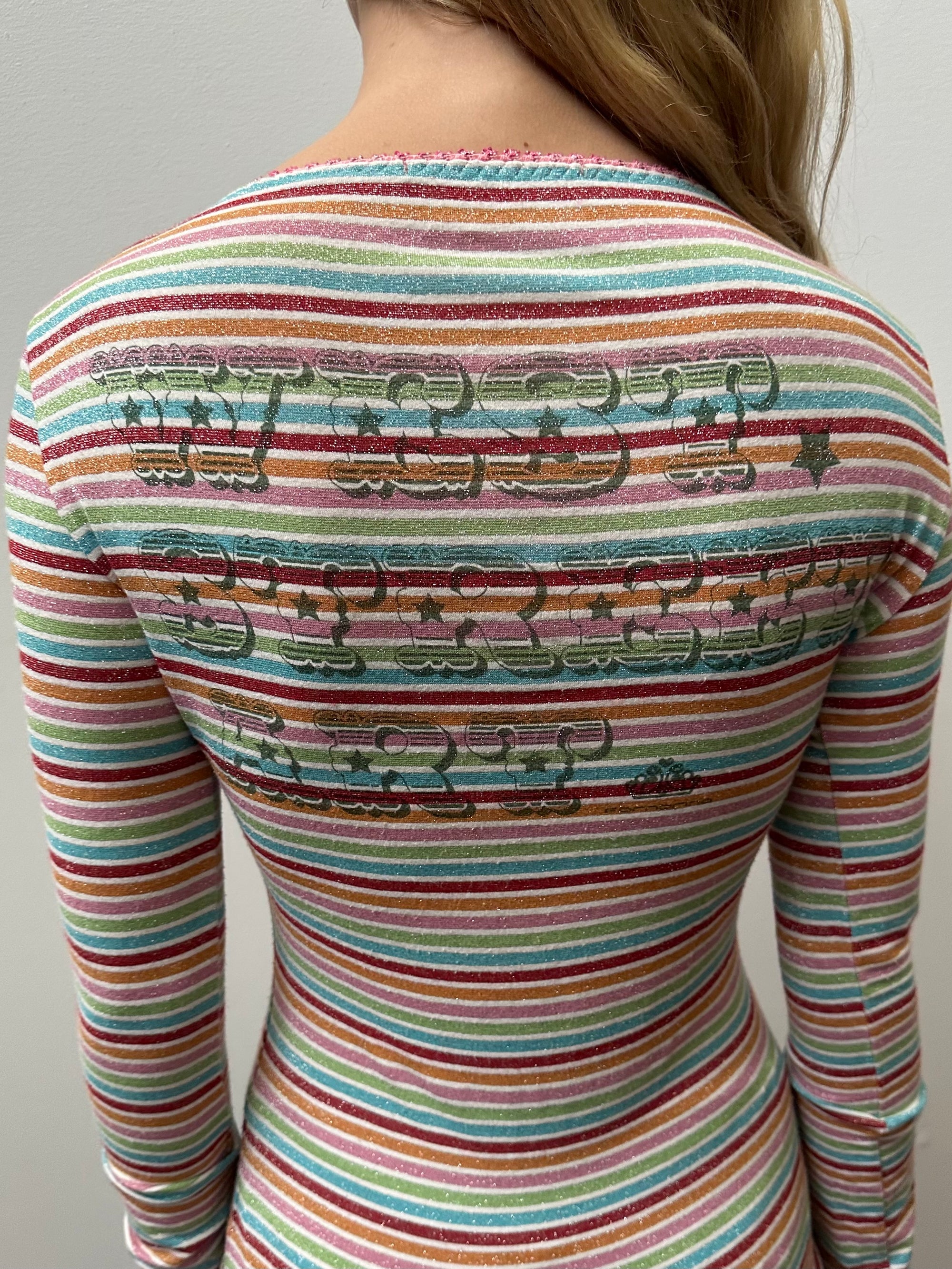 Pastel Multicoloured Stripe Long Sleeve Top - Size M