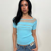 Turquoise Mesh Panel Square Neck T-Shirt - Size M