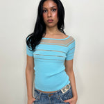 Turquoise Mesh Panel Square Neck T-Shirt - Size M