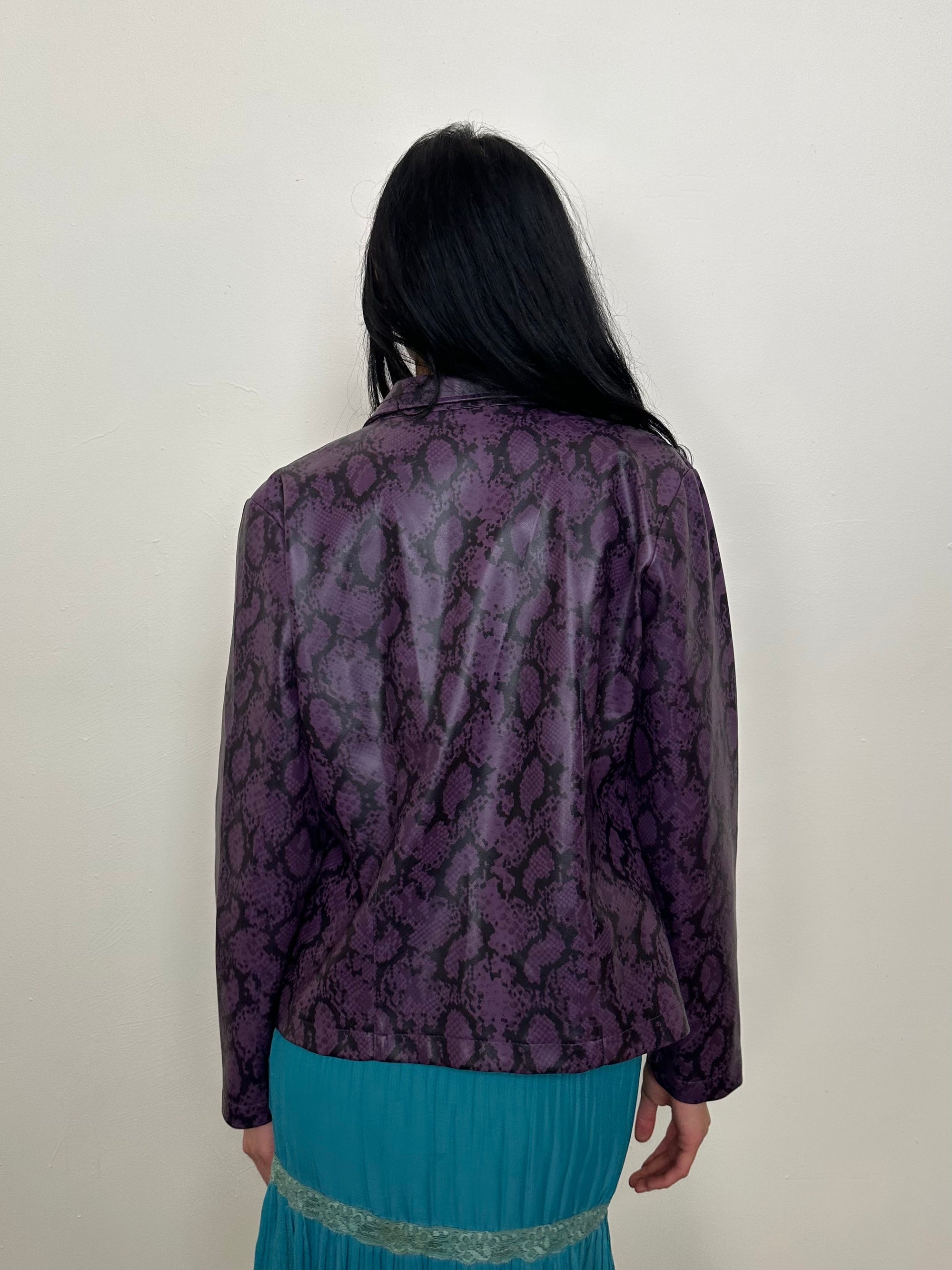 Deep Purple Snake Print Faux Leather Jacket - Size M