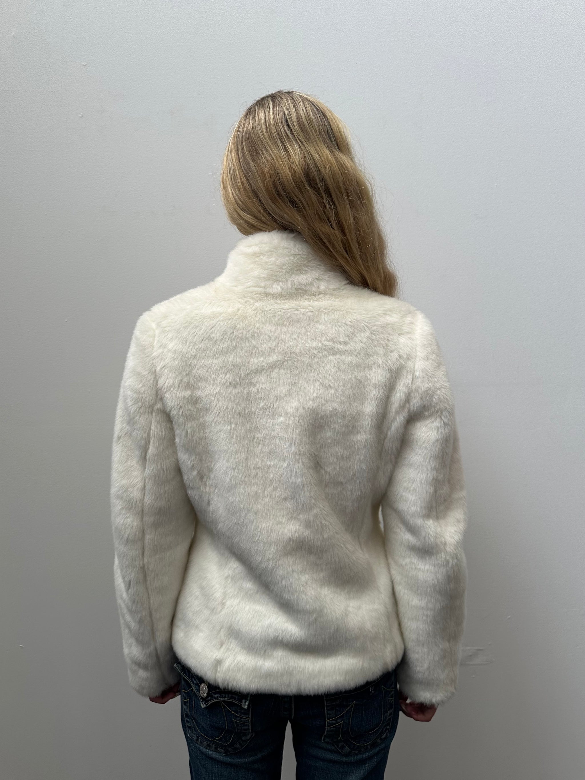 Topshop White Faux Fur Jacket - Size M