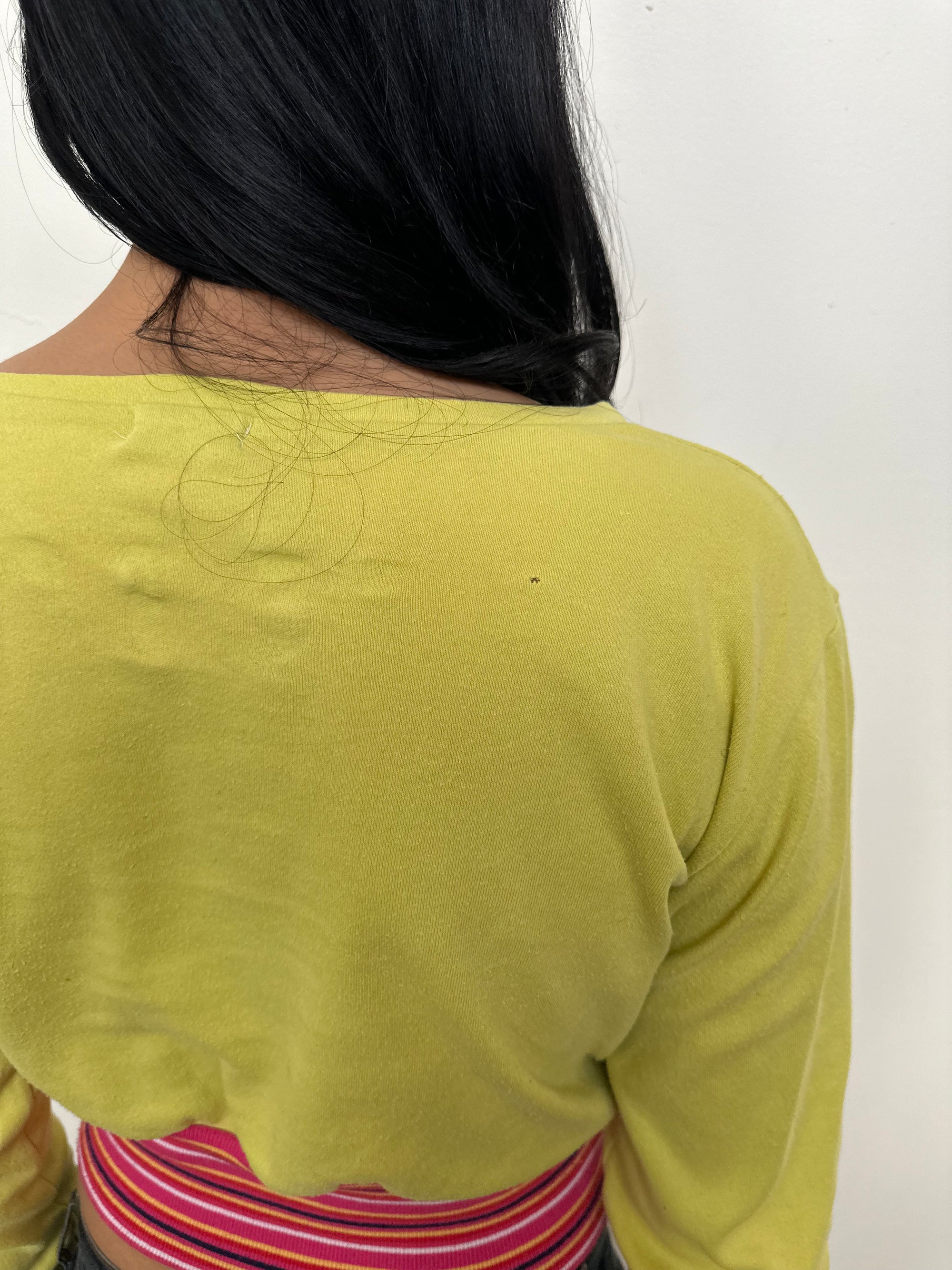 Yellow Distressed Graphic Cropped Long Sleeve - Size S