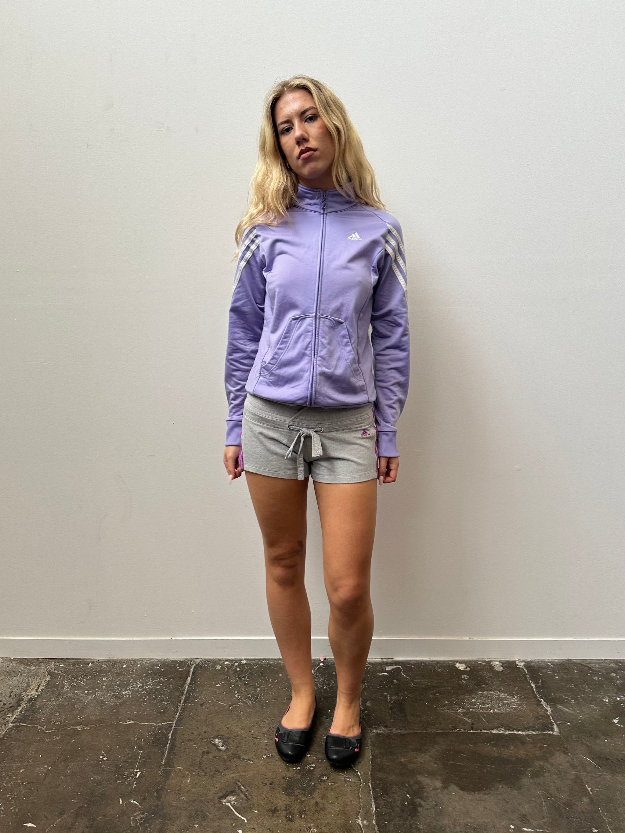 Adidas Low Waist Grey & Purple Shorts - Size S