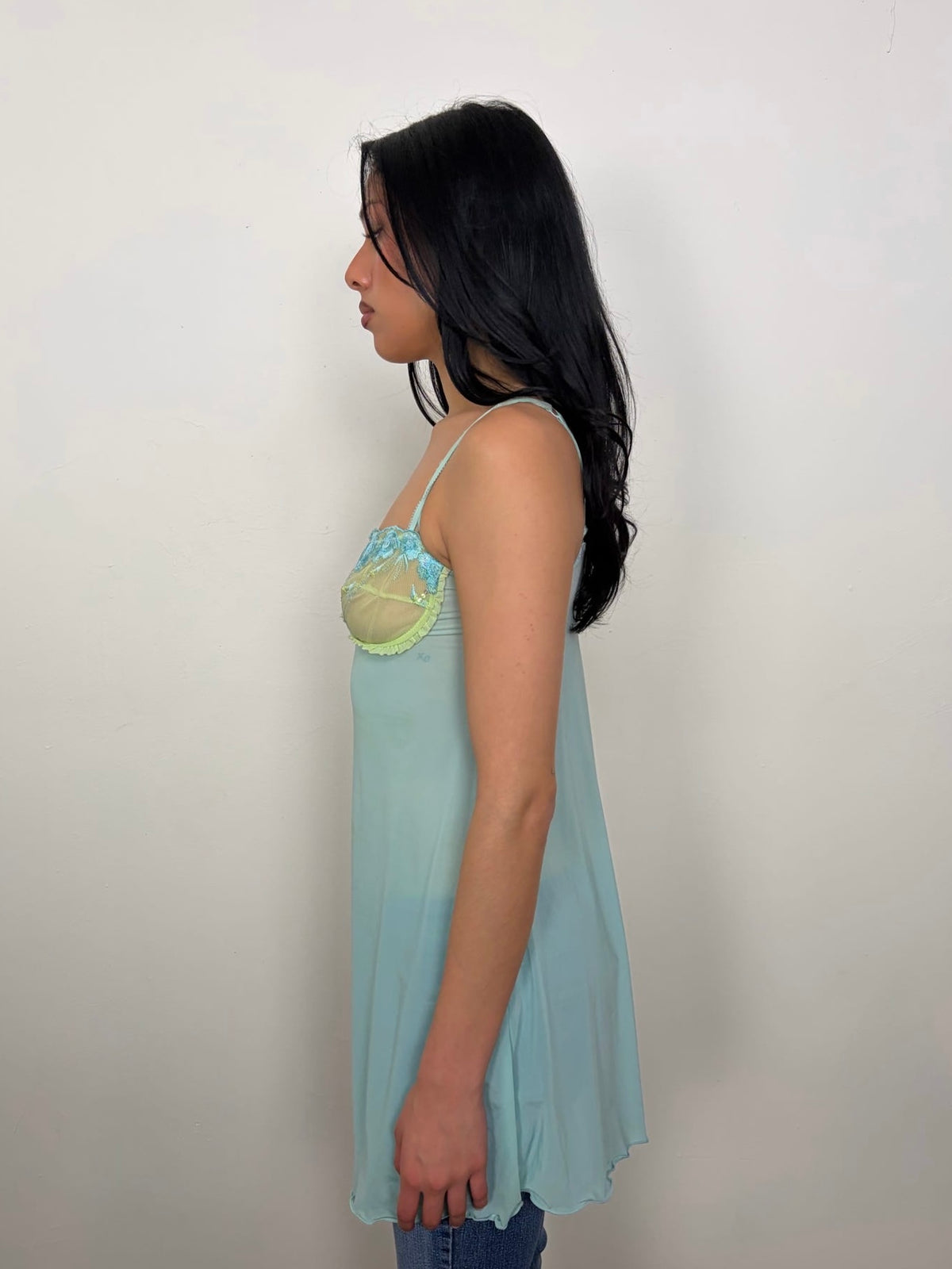 Turquoise & Green Mesh Slip Dress - Size S