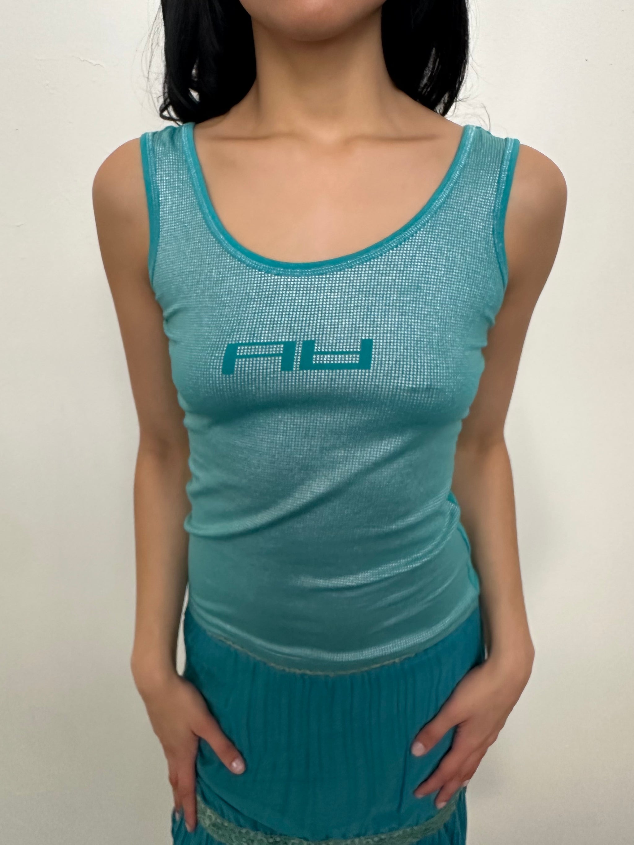 Shimmer Turquoise Graphic Tank Top - Size M