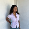 Printed Back Y2K Baby Pink Stripe Shirt - Size S