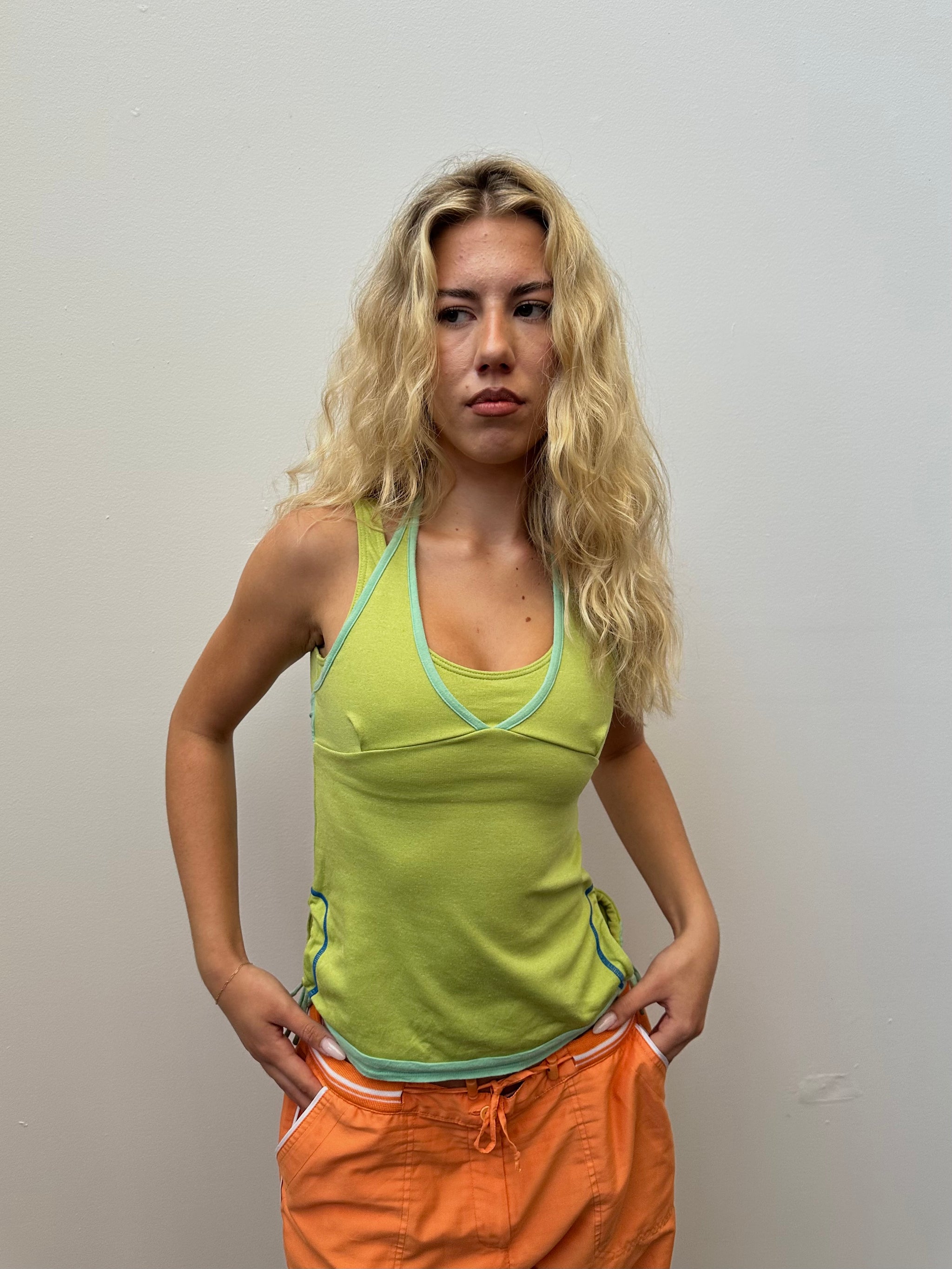 Lime Green Layered Tank Top - Size S