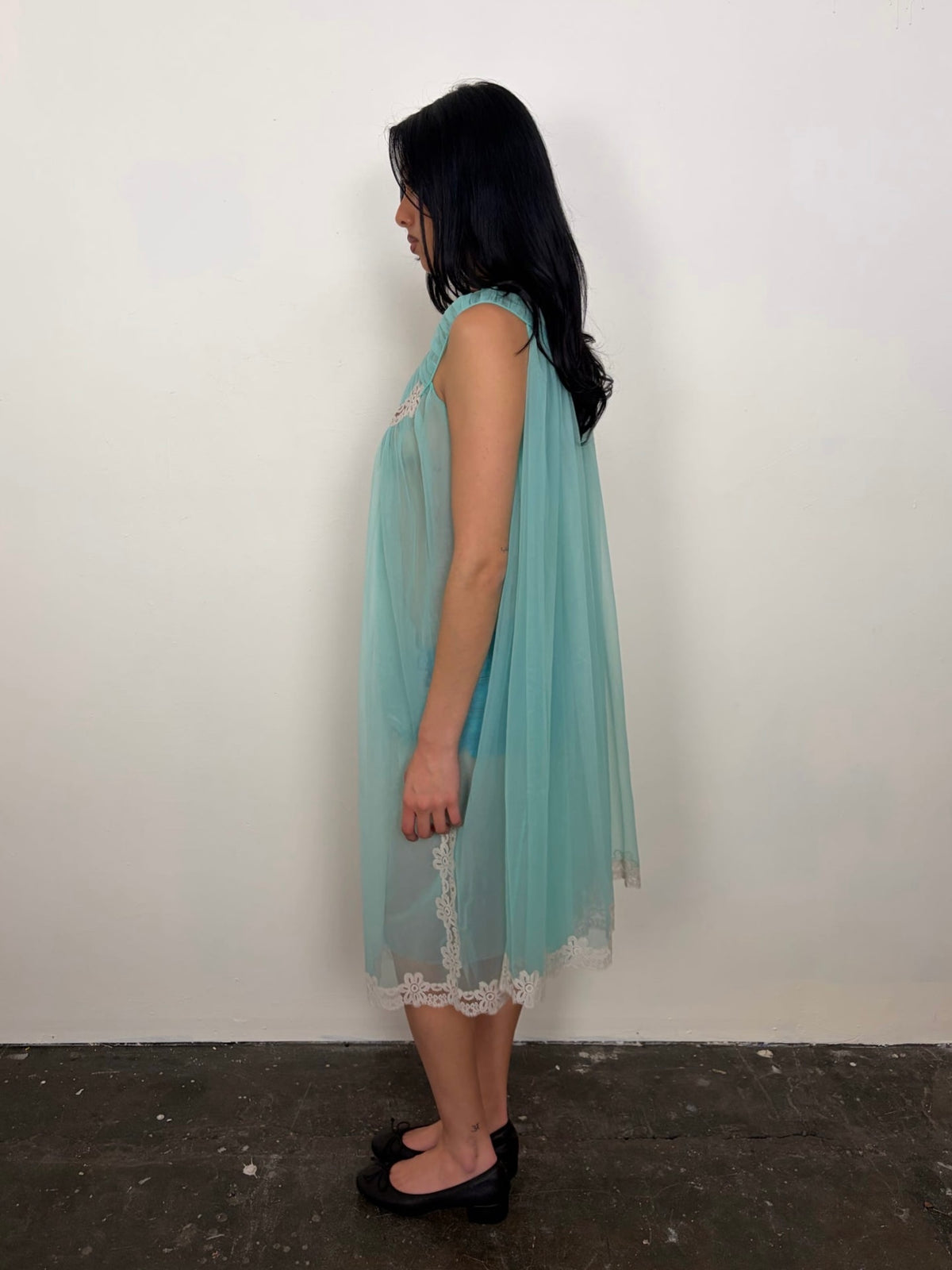 Turquoise Mesh & Cream Laze Sheer Dress - Size M