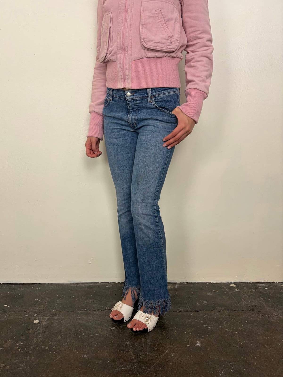 Miss Sixty Mid Wash Denim Fringe Hem Detail - Size S