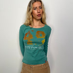 Turquoise Graphic Print Long Sleeve Top - Size M