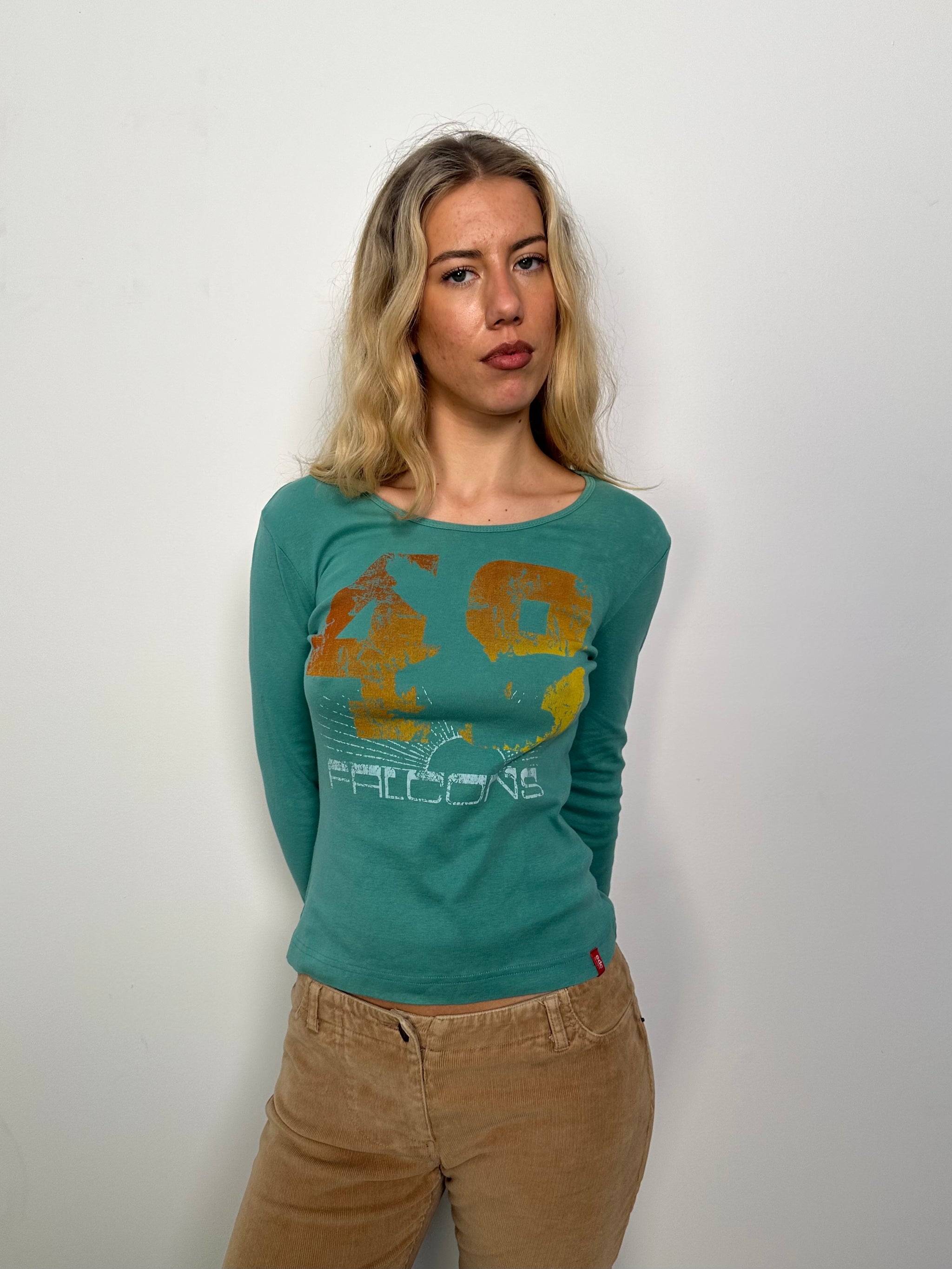 Turquoise Graphic Print Long Sleeve Top - Size M