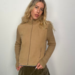 Tan Corduroy Ribbed Knitted Zip Up - Size L