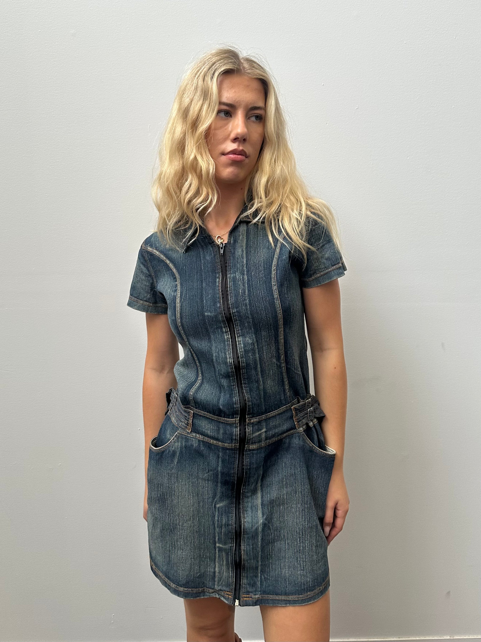 Warm Denim Collared Dress - Size L