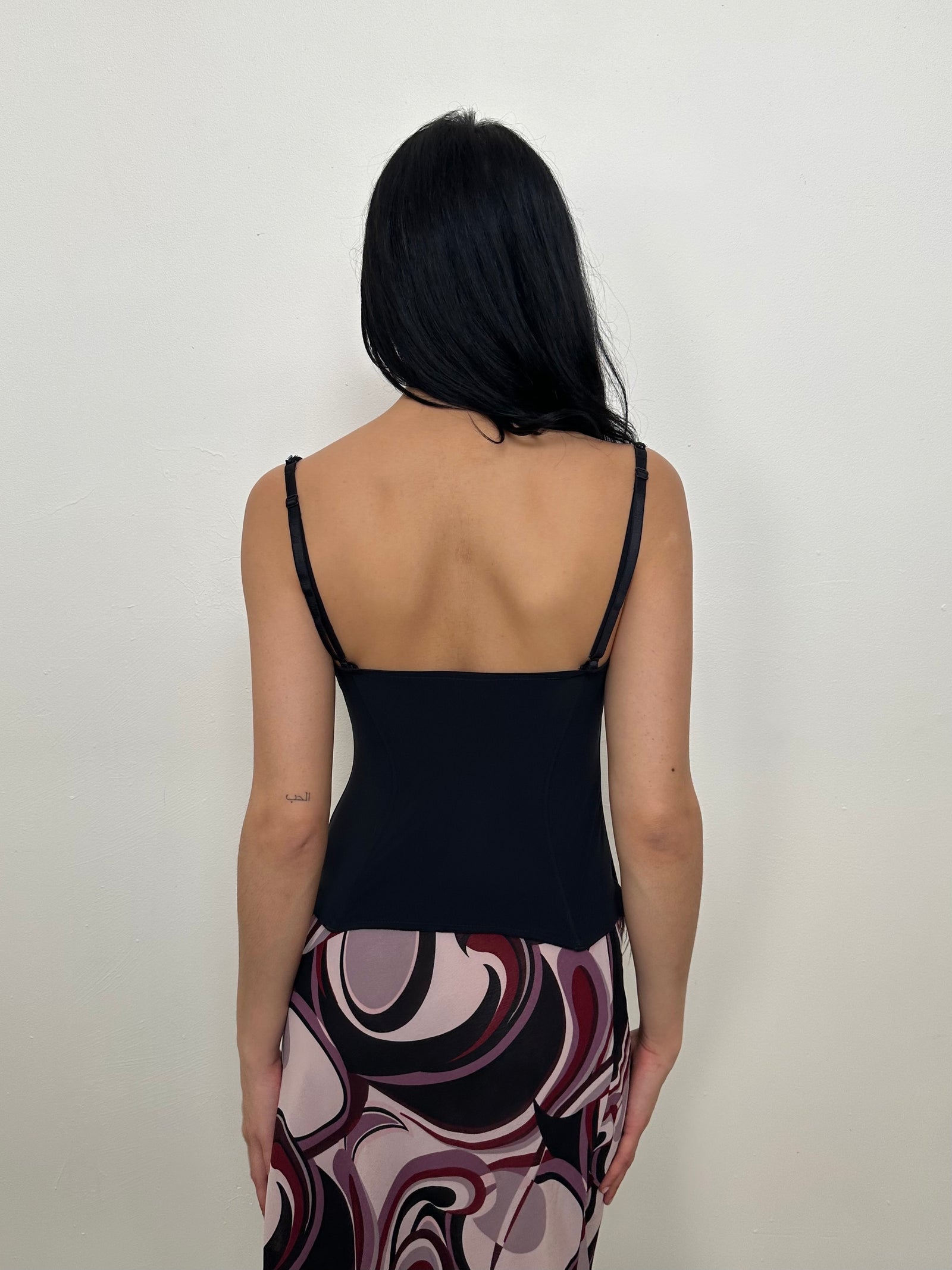 Feather Trimmed Black Corset - Size S