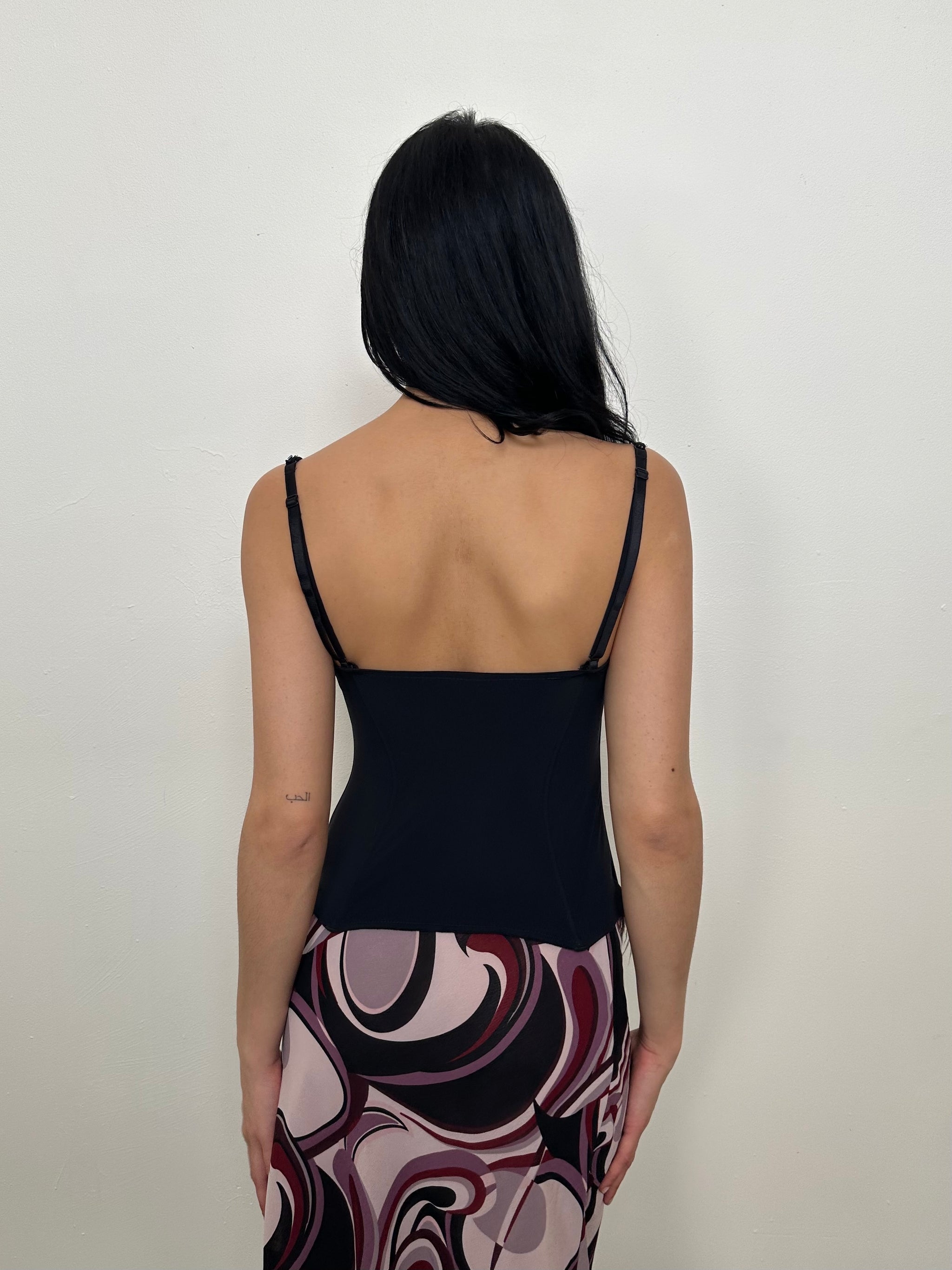 Feather Trimmed Black Corset - Size S