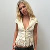 Cream Vneck Lace Peplum Shirt - Size S