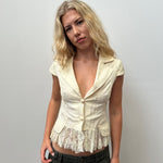 Cream Vneck Lace Peplum Shirt - Size S