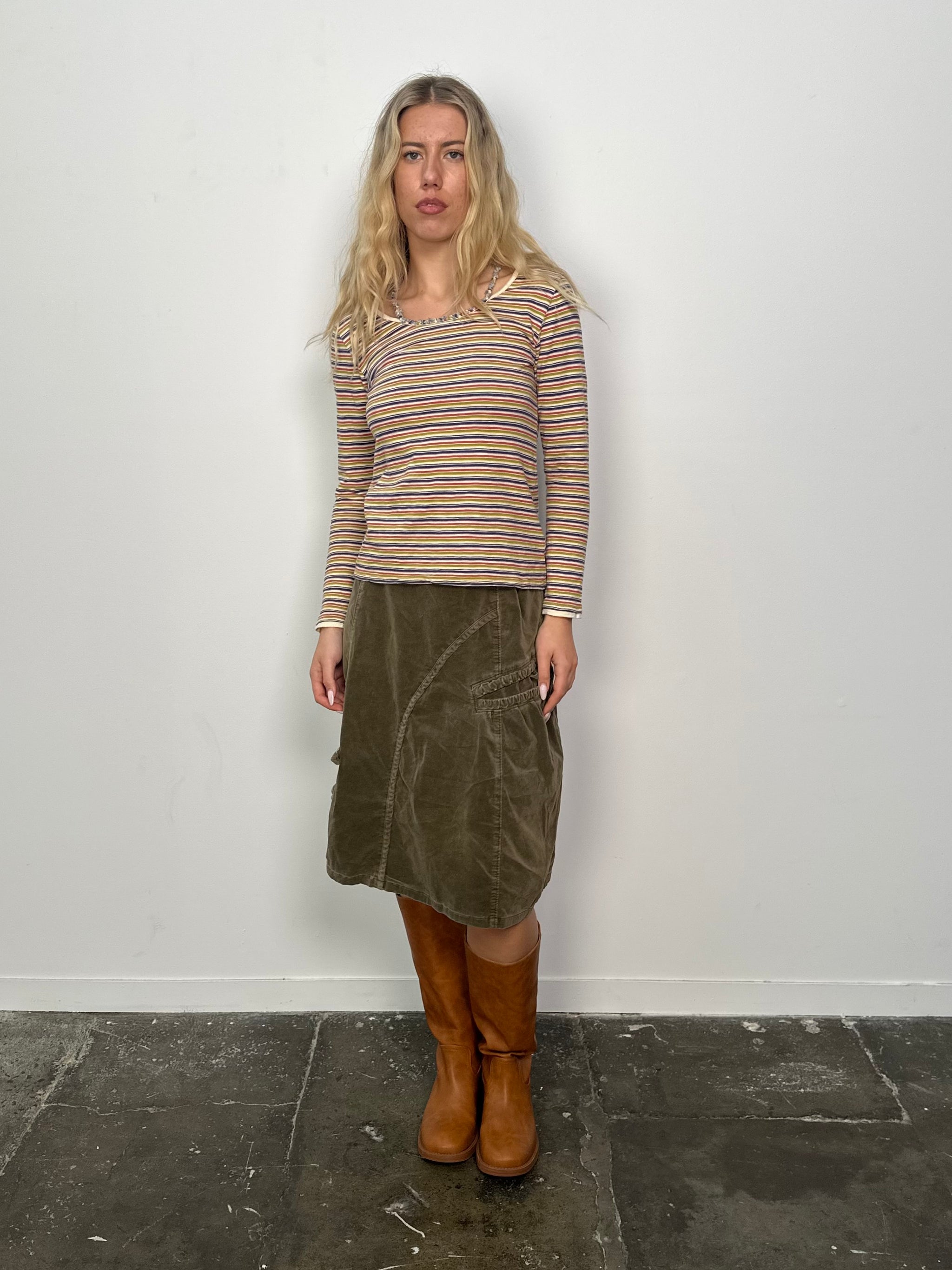 Braided Strap Multicoloured Stripe Long Sleeve Top - Size M