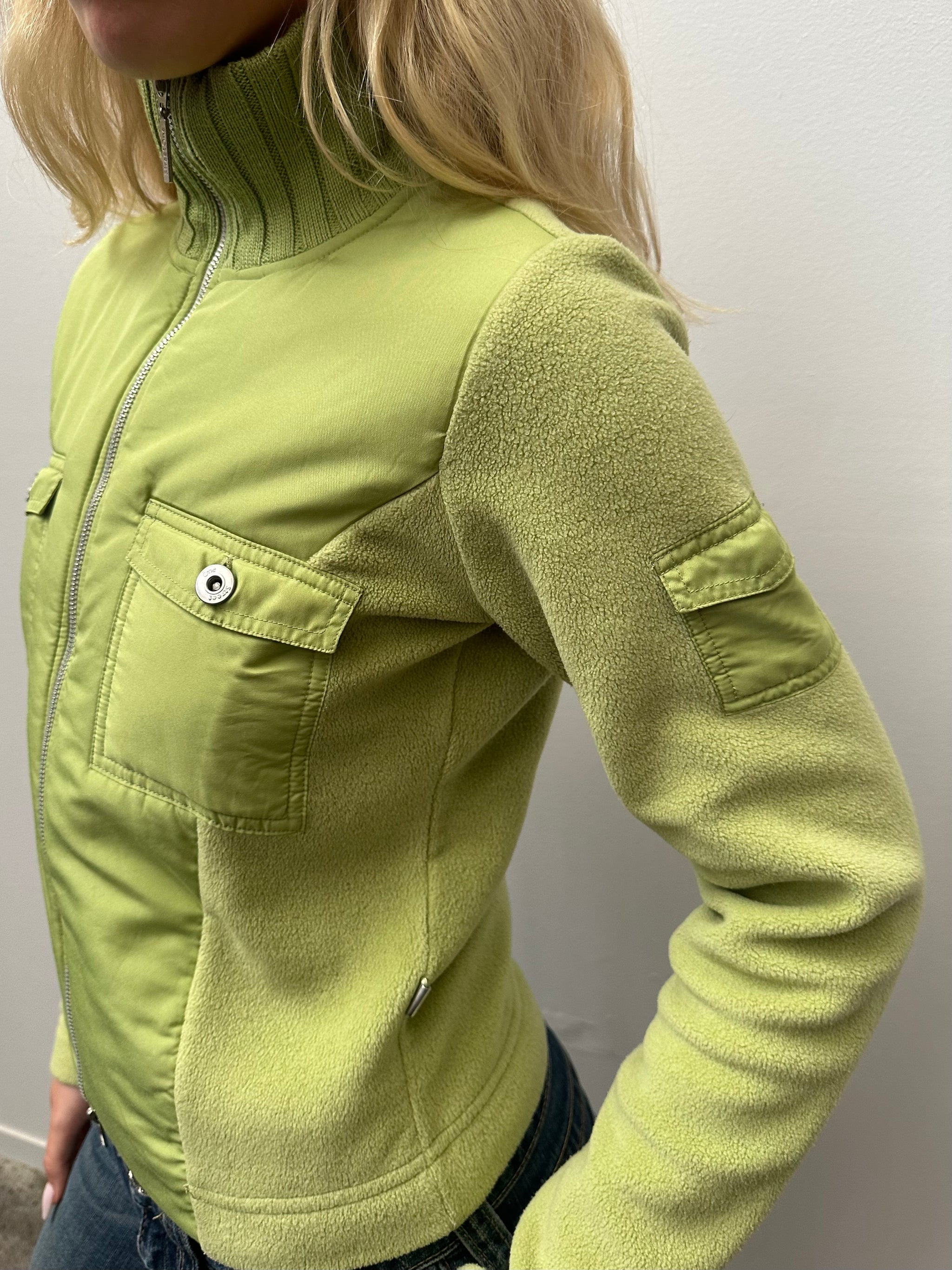 Lime Green Double Zip Fleece Jacket - Size S