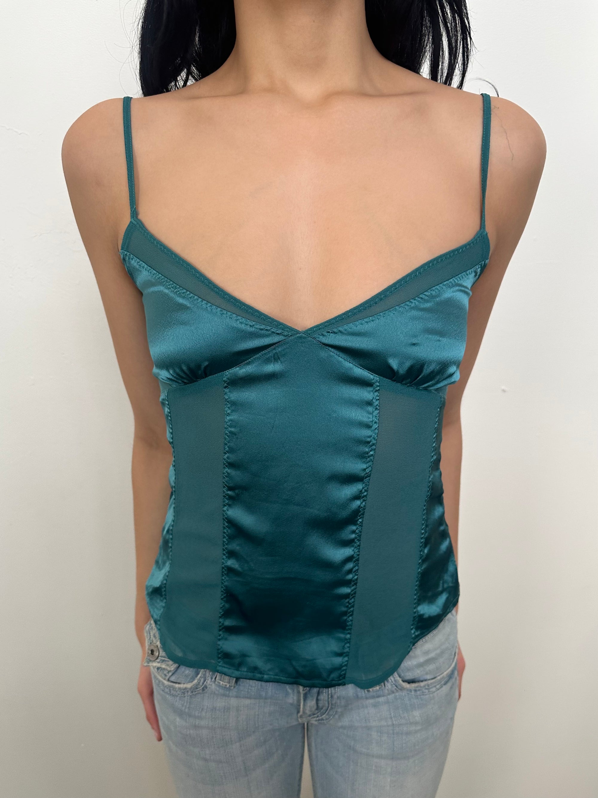 Teal Mesh Panelled Cami Top - Size S