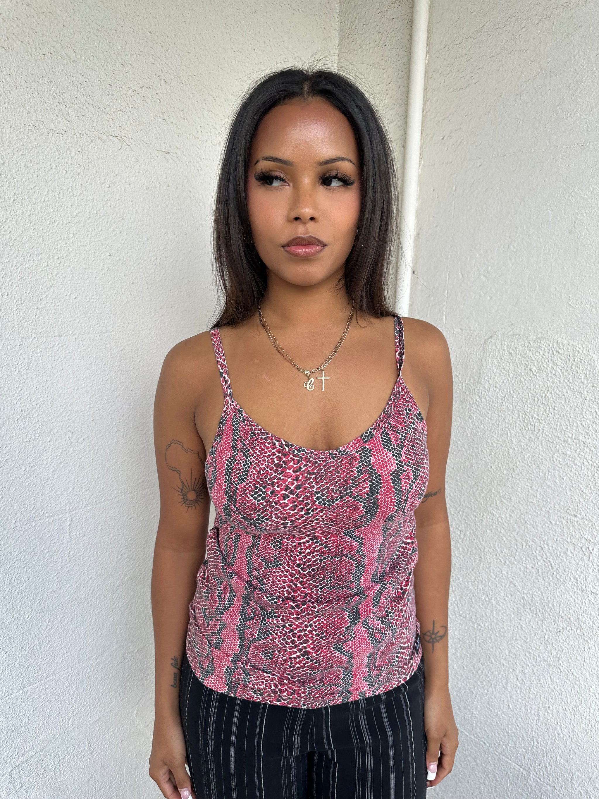 Red & Black Snake Print Cami Top