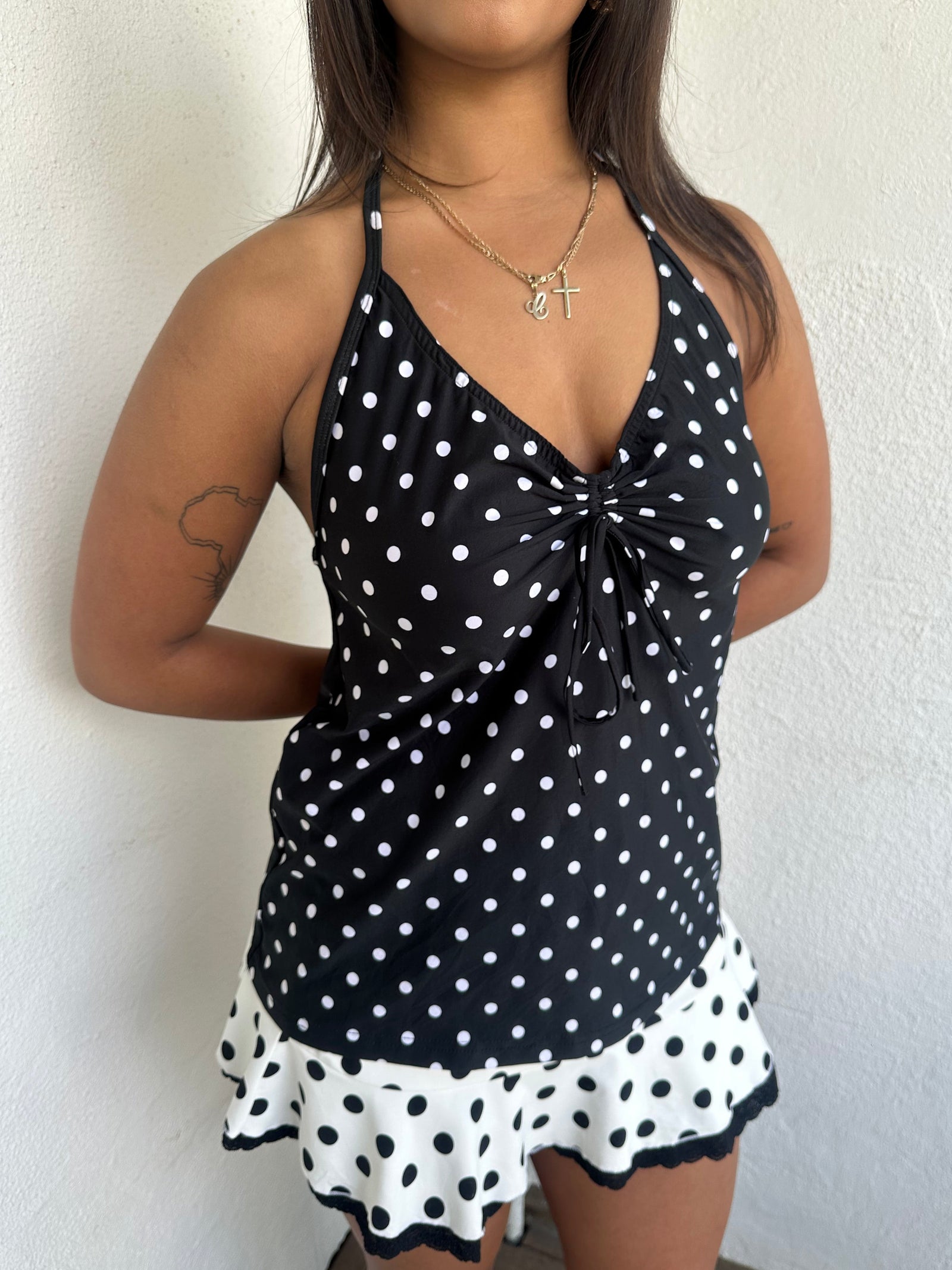 Black & White Polkadot Halter Neck Top