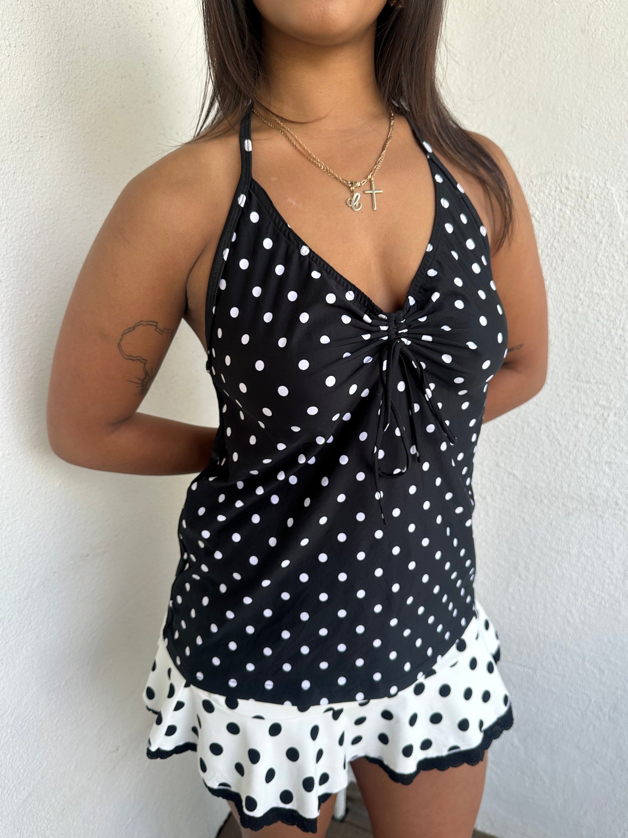 Black & White Polkadot Halter Neck Top