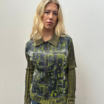 Green & Black Graphic Ribbed Zip Up - Size M