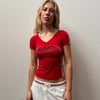 Sporty Red Layered Fitted T-Shirt - Size XS
