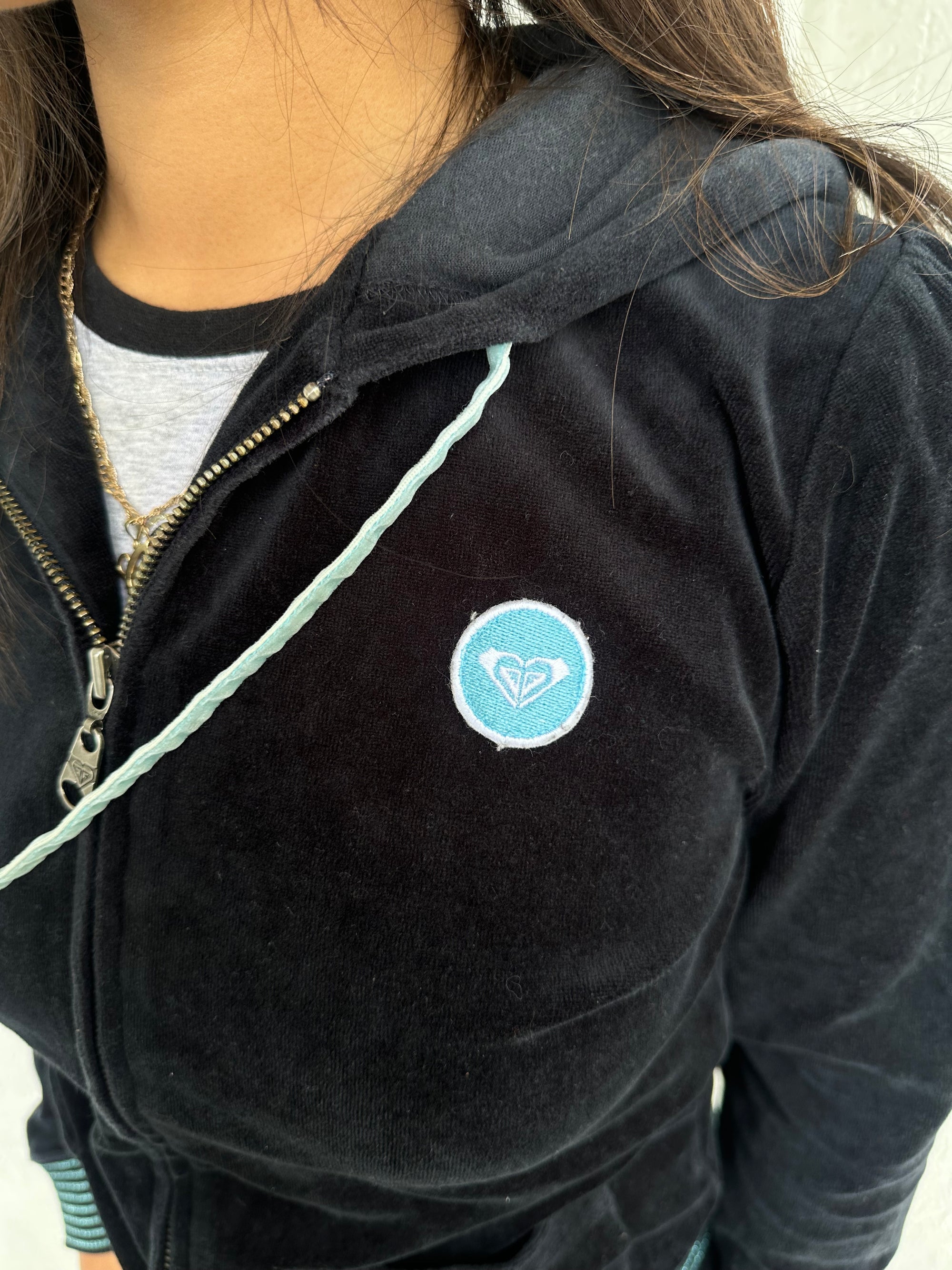 Roxy Navy Velour Zip Up Hoodie