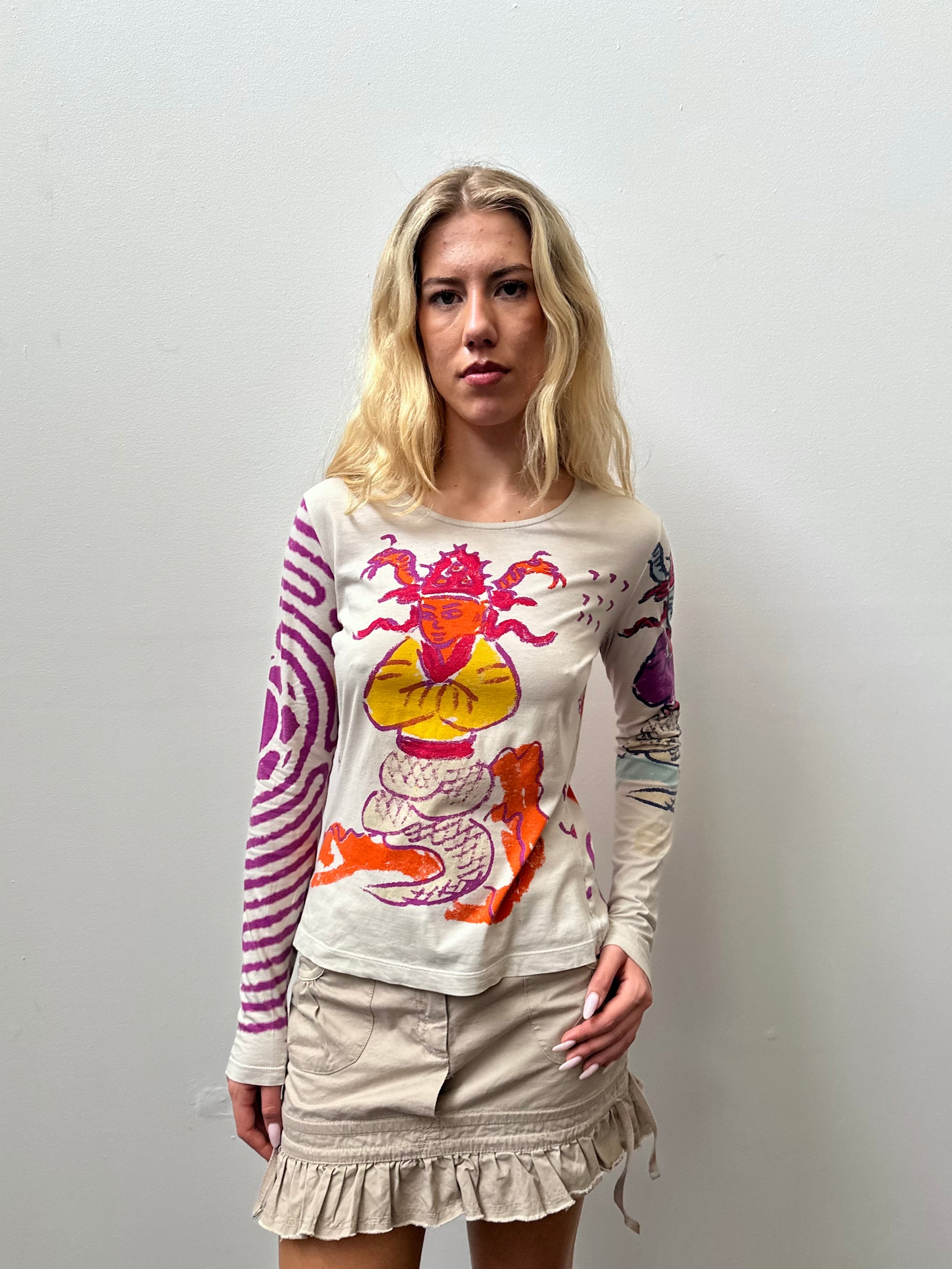 Colourful Graphic Print Long Sleeve - Size S/M