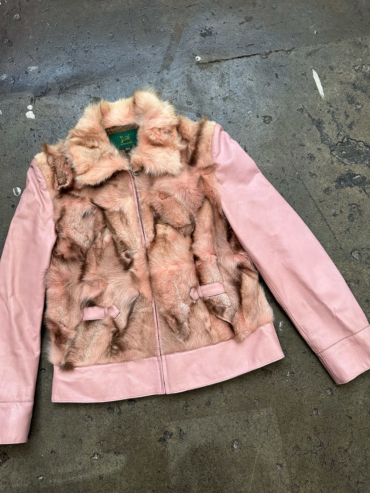 Baby Pink Real Fur & Leather Jacket - Size M