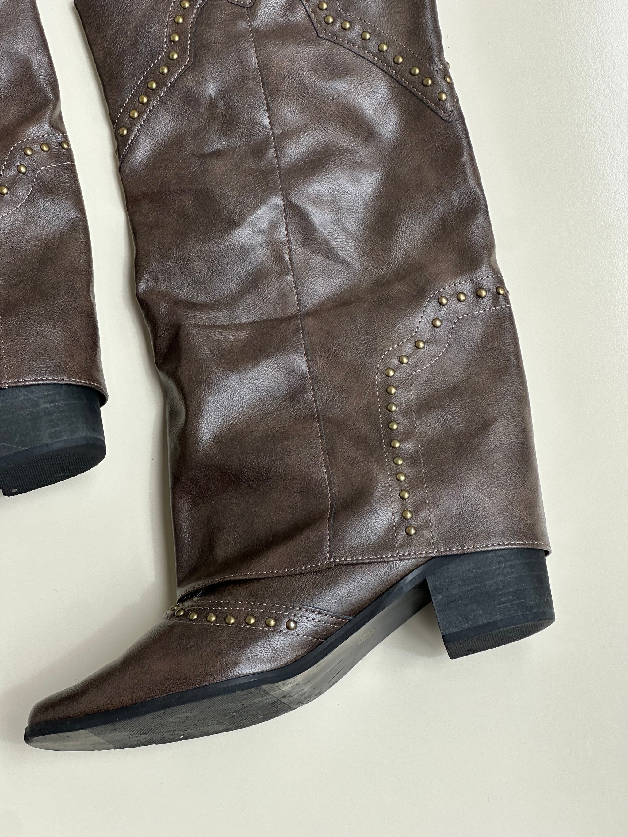 Brown Faux Leather Western Boots