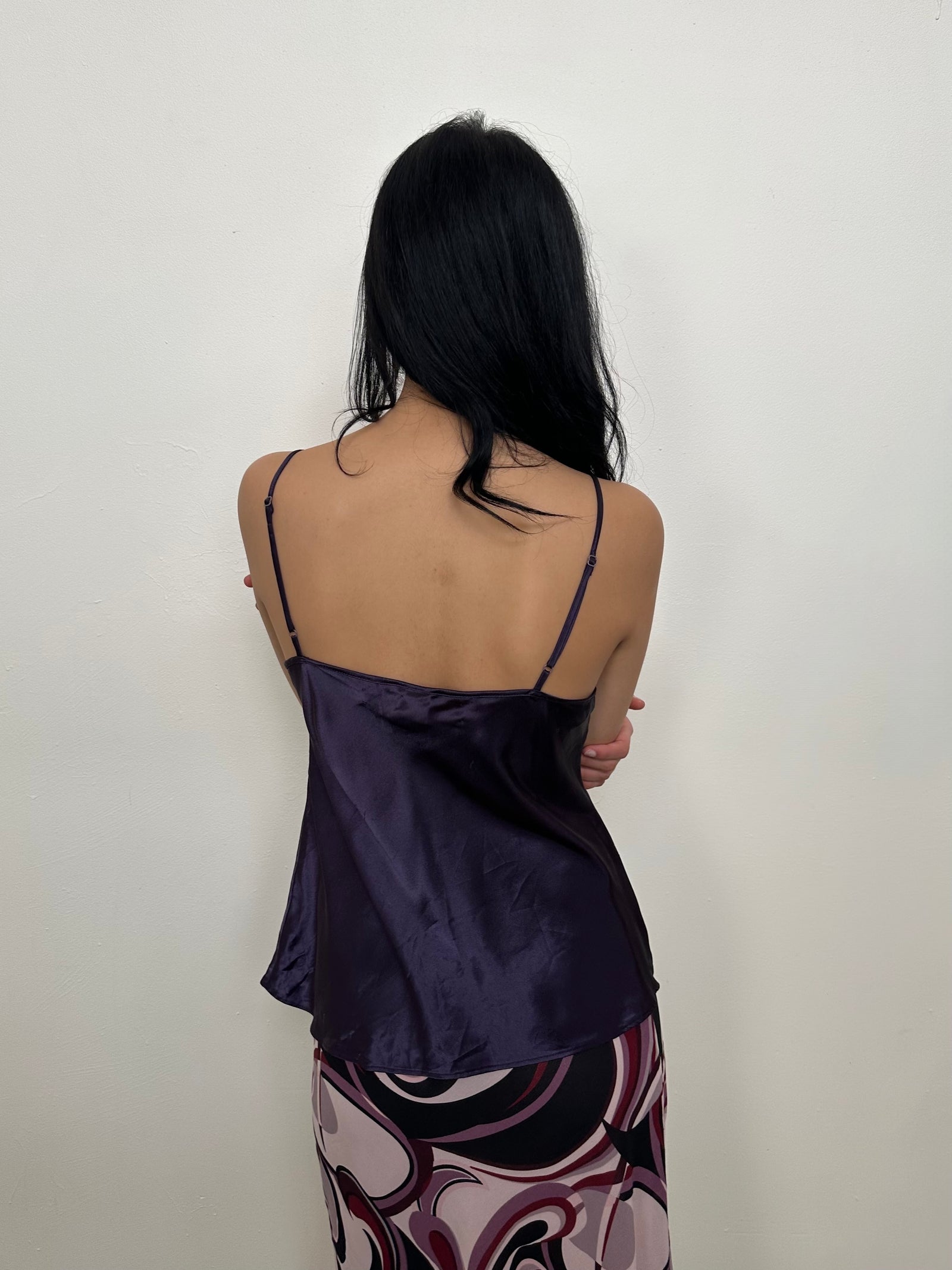 Etam Deep Purple Beaded Satin Cami Top - Size L